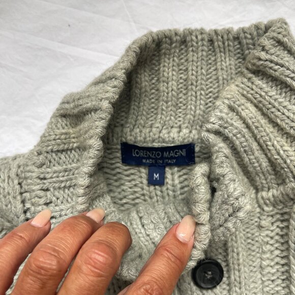 Lorenzo Magni made in Italy mens sweater grey mockneck w/ 4 buttons size M - Picture 2 of 5